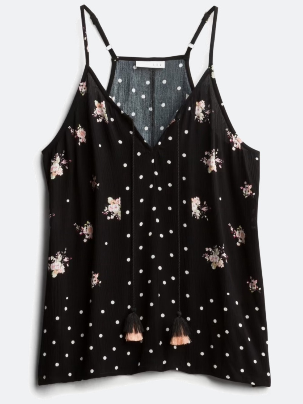 Floral & Polka Dot Halter Tank Top - Black